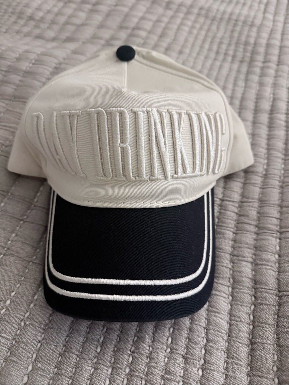 Ivory and Black Embroidered Baseball Cap